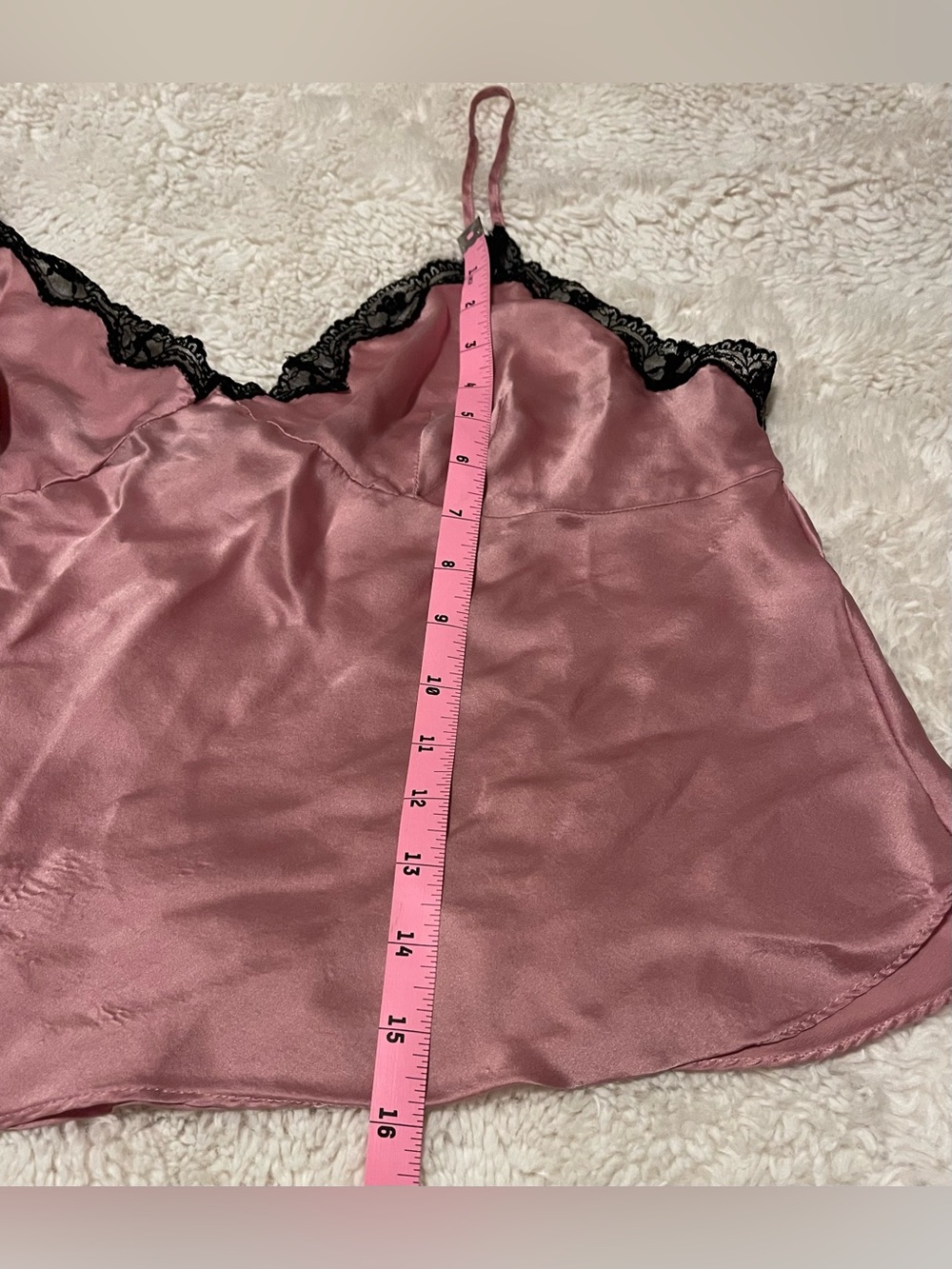 Newport News Vintage Silk Cami Top XL Dusty Rose Pink Black Lace Coquette Y2K - Picture 3 of 6
